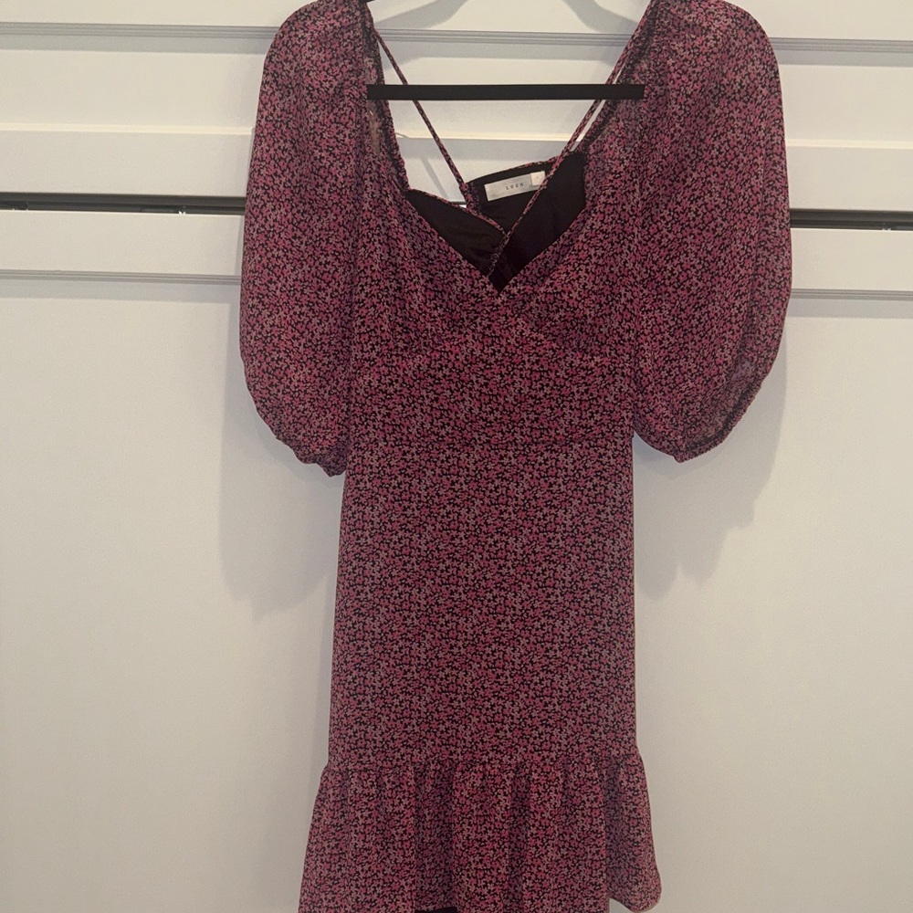 Lush Floral Puff Sleeve Cut Out Dress